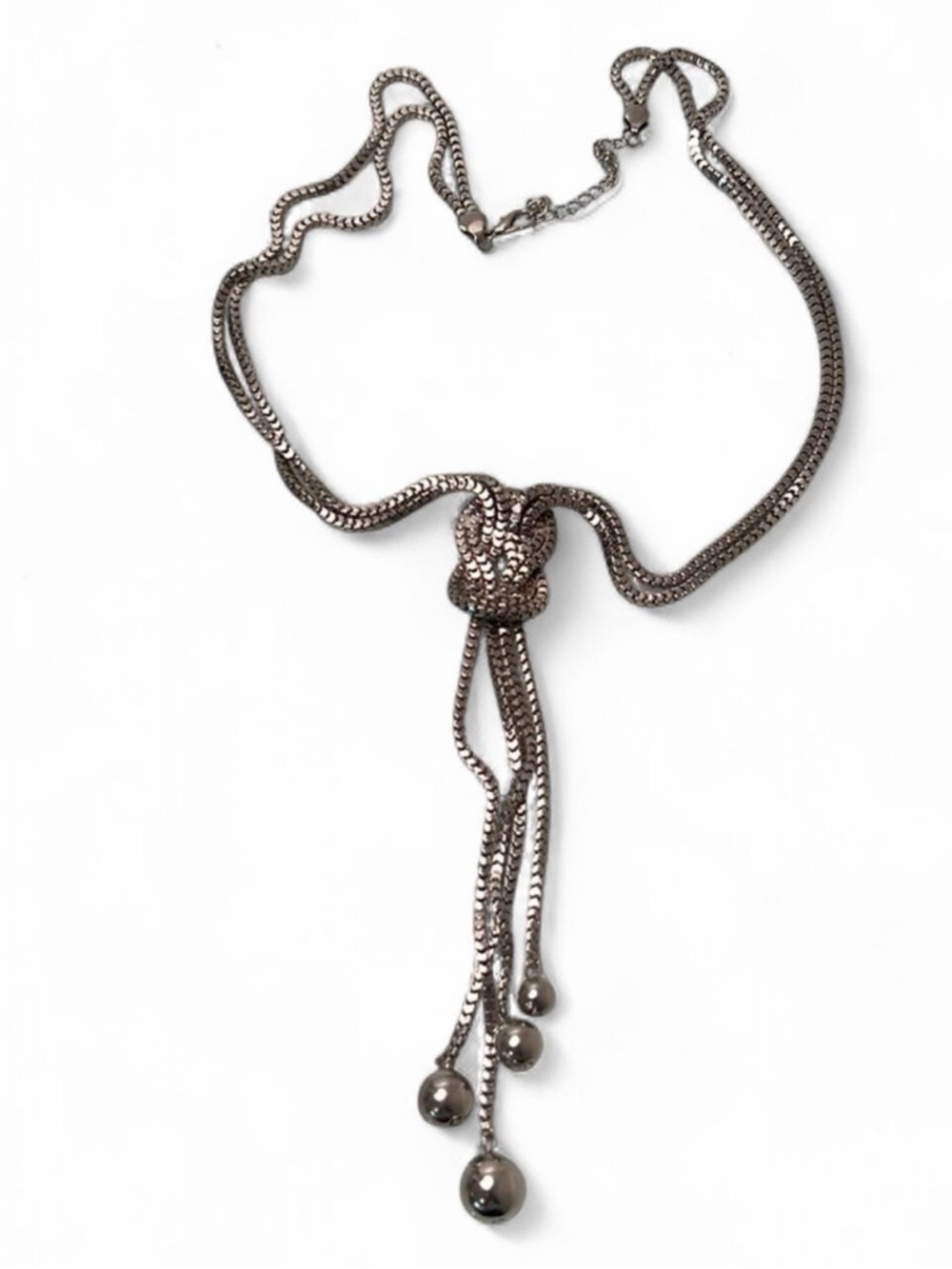 Silver Lariat Y Chain Necklace Statement Drop - Picture 7 of 8